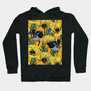 Fairy wrens and yellow poppies Hoodie